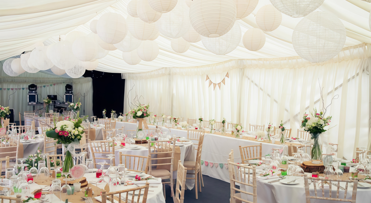 ivory white lantern wedding tent decor