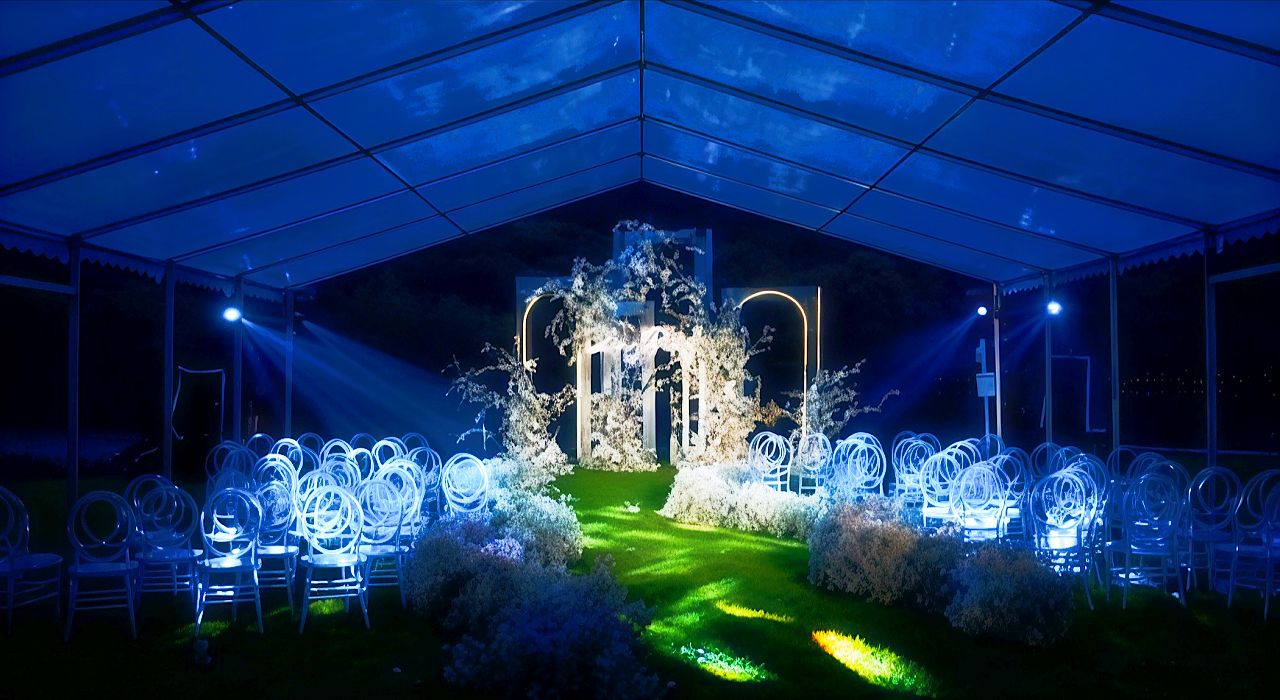 Colorful Light Projections for wedding tent decorations