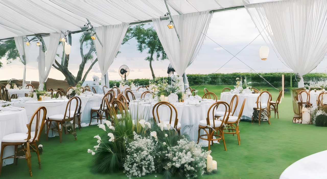 Potted Seasonal Plants and Flowers for wedding tent decorations