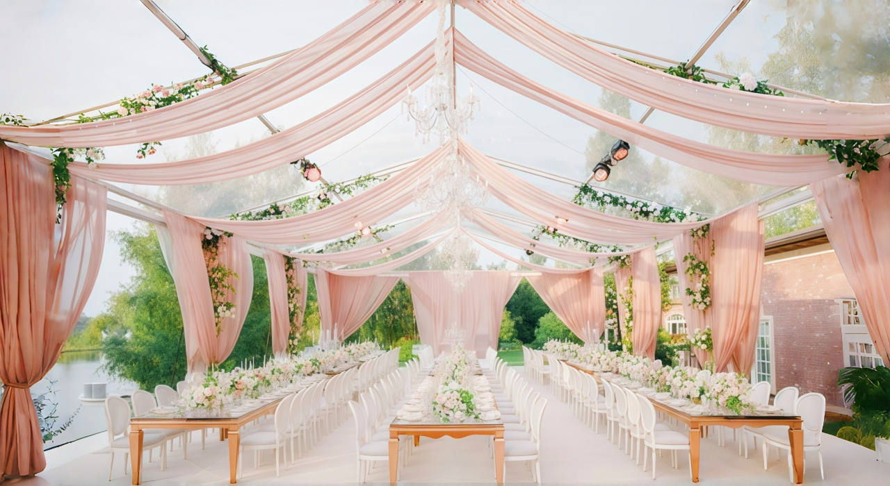 Symmetrical Table & Chair Arrangement in wedding tent decorations