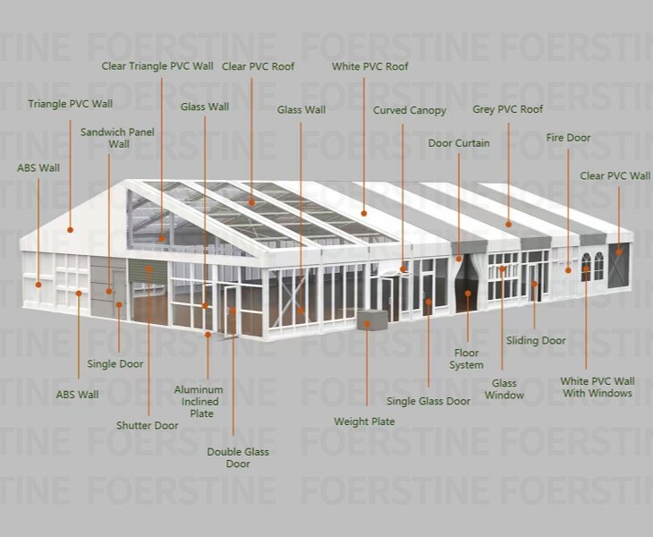custom warehouse tent with diverse accessories