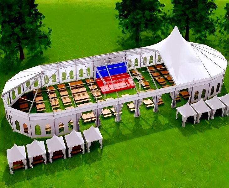 Custom high peak mixed tent